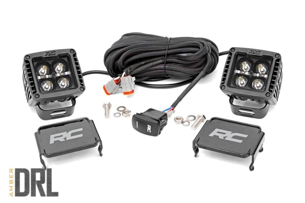 Rough Country front view of 2-inch black series cube light showing compact profile and durable finish