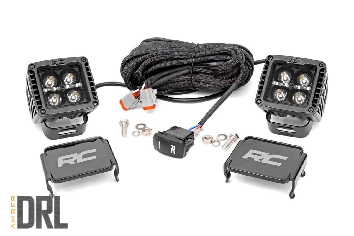 Rough Country front view of 2-inch black series cube light showing compact profile and durable finish