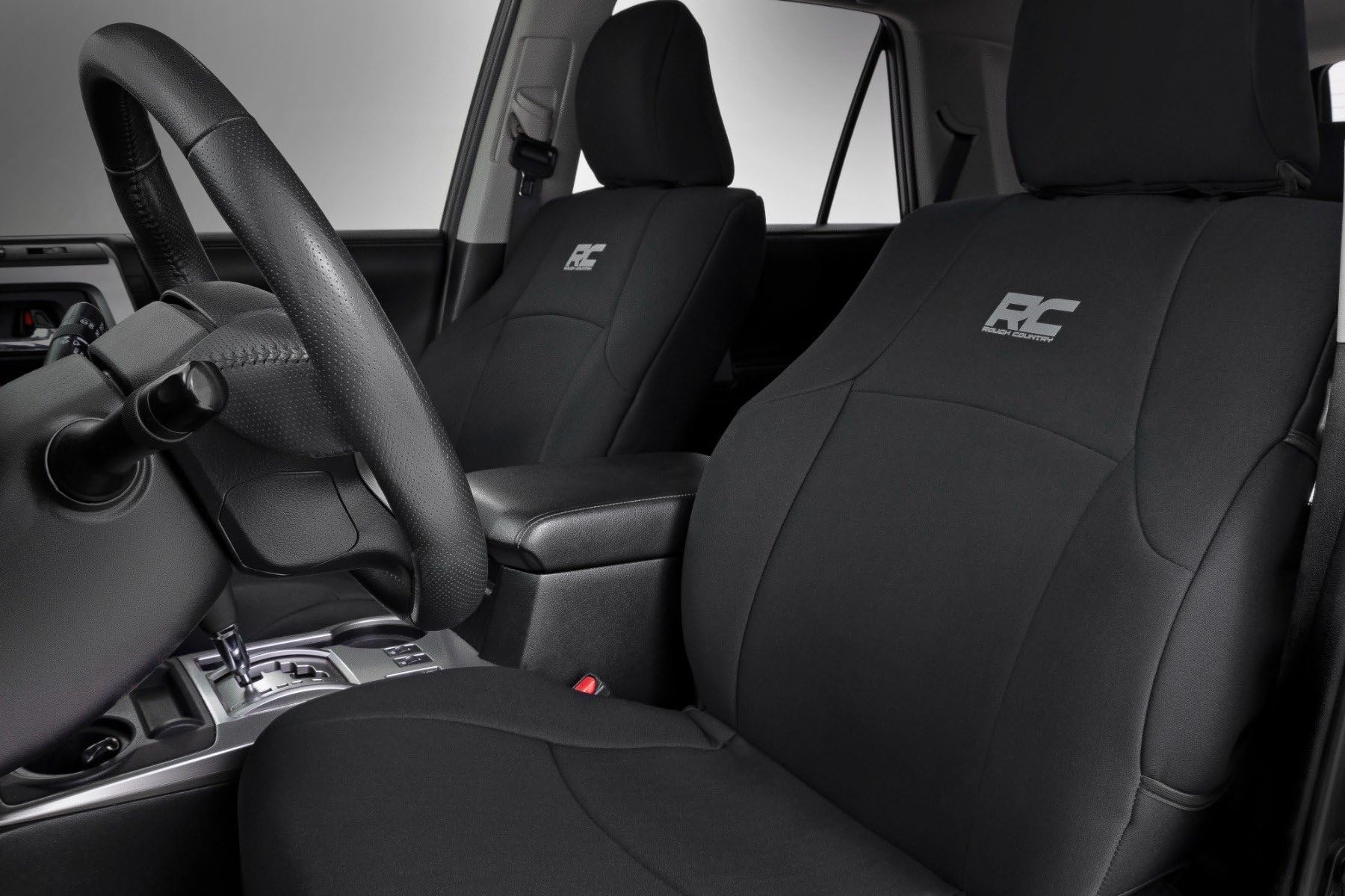 Rough Country front seats overview showing full protection and renewed interior look