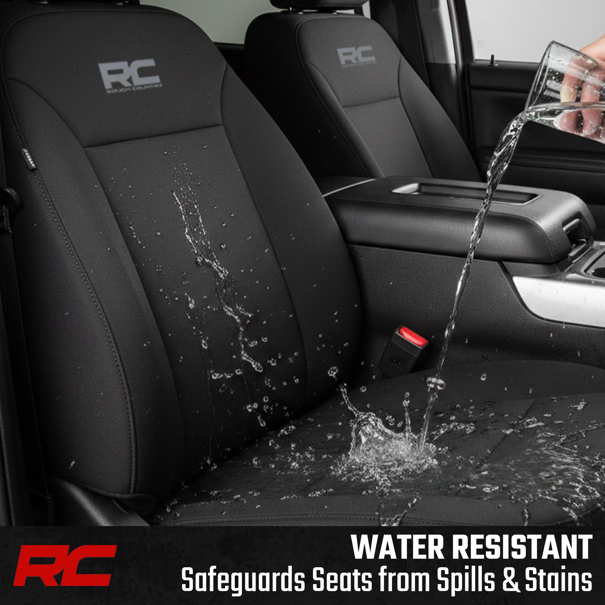 Rough Country installed front seats in Silverado showing snug fit and factory look