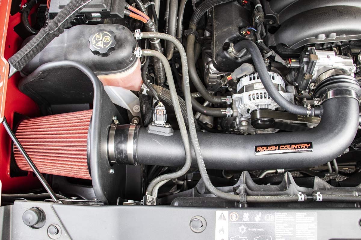 Rough Country large-diameter intake tube detail highlighting improved airflow benefit
