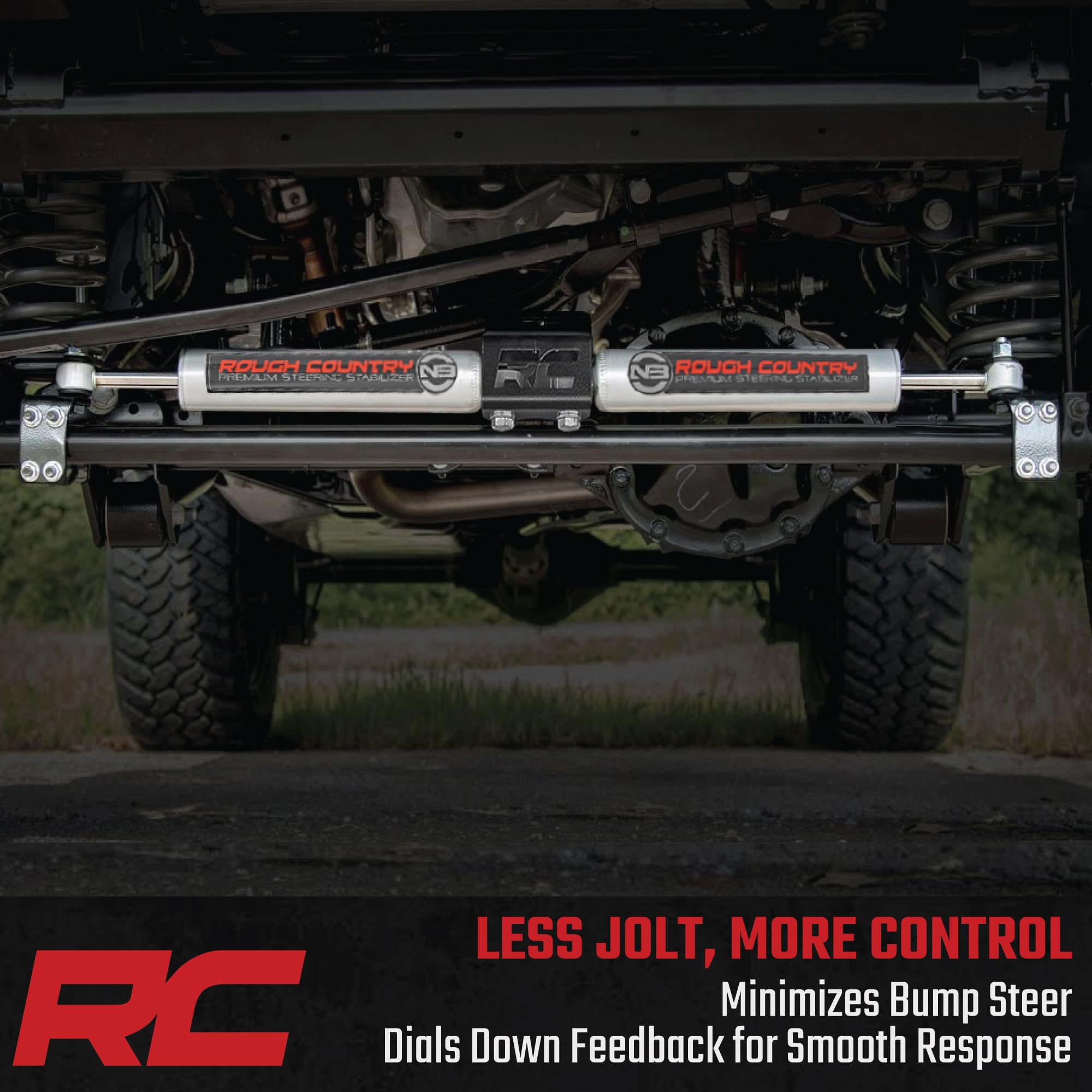 Rough Country N3 installed on Super Duty demonstrating reduced steering vibration benefit