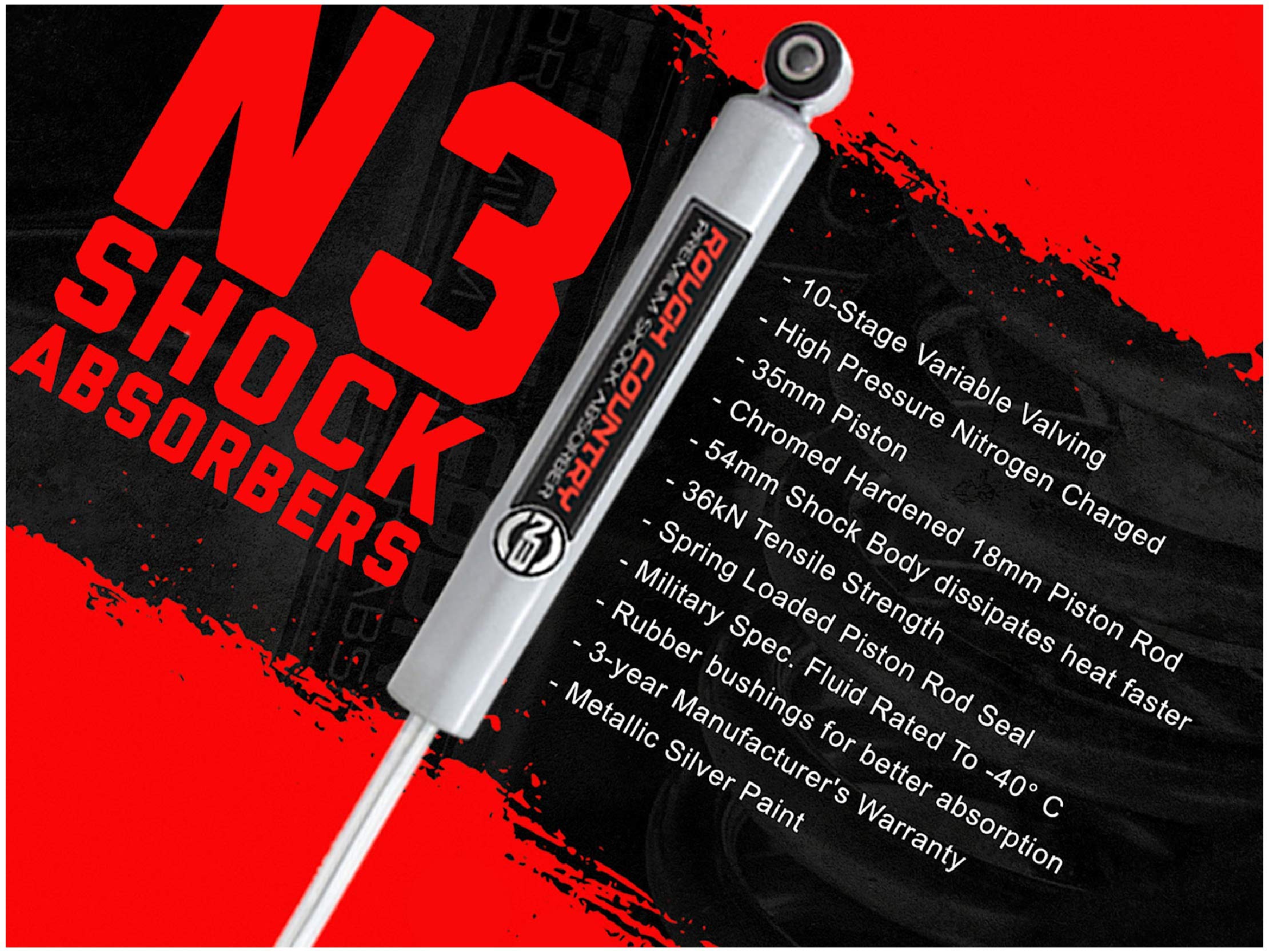 Rough Country fast-cooling 54mm shock body close-up for better heat dissipation