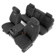 Rough Country front seat cover showing snug factory-style fit and protection