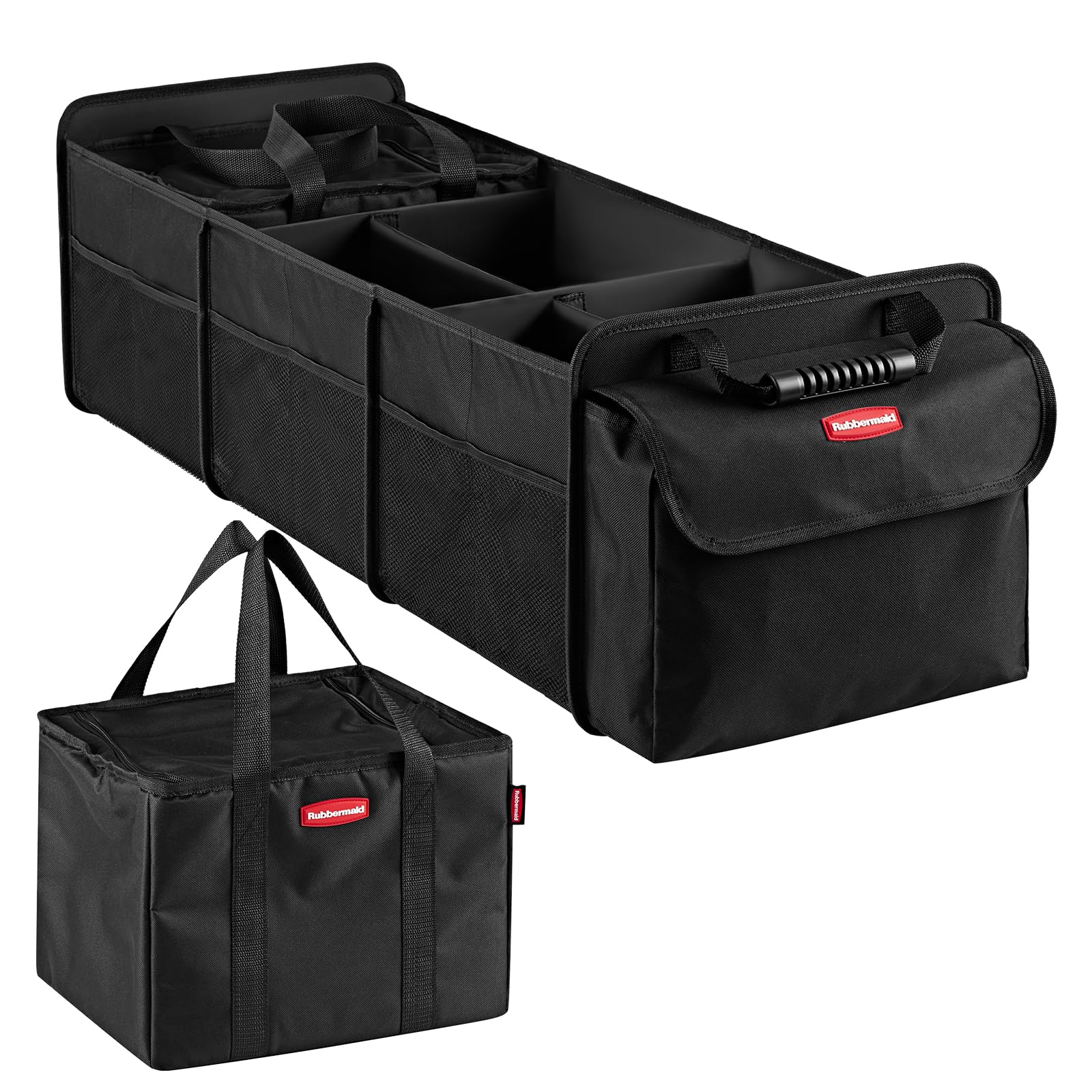 Rubbermaid front view of organizer showing five compartments and structured sides for tidy storage