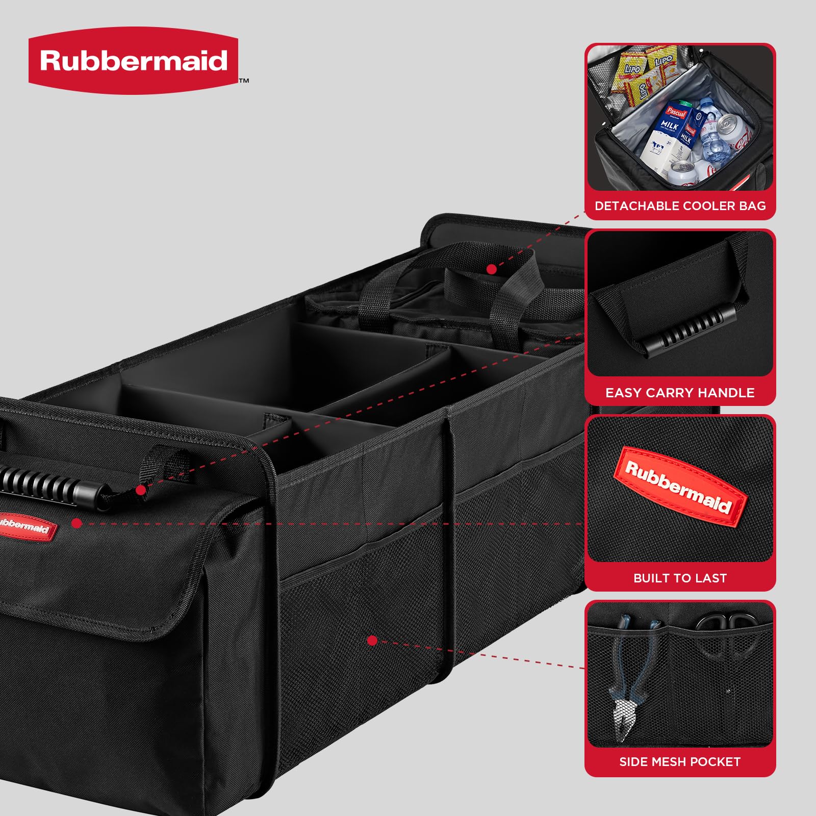 Rubbermaid top-down view showing adjustable dividers and compartment layout for organized items