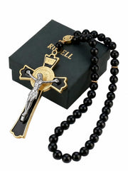 RUDELL front view of black car rosary showing overall design and benefit of subtle devotion