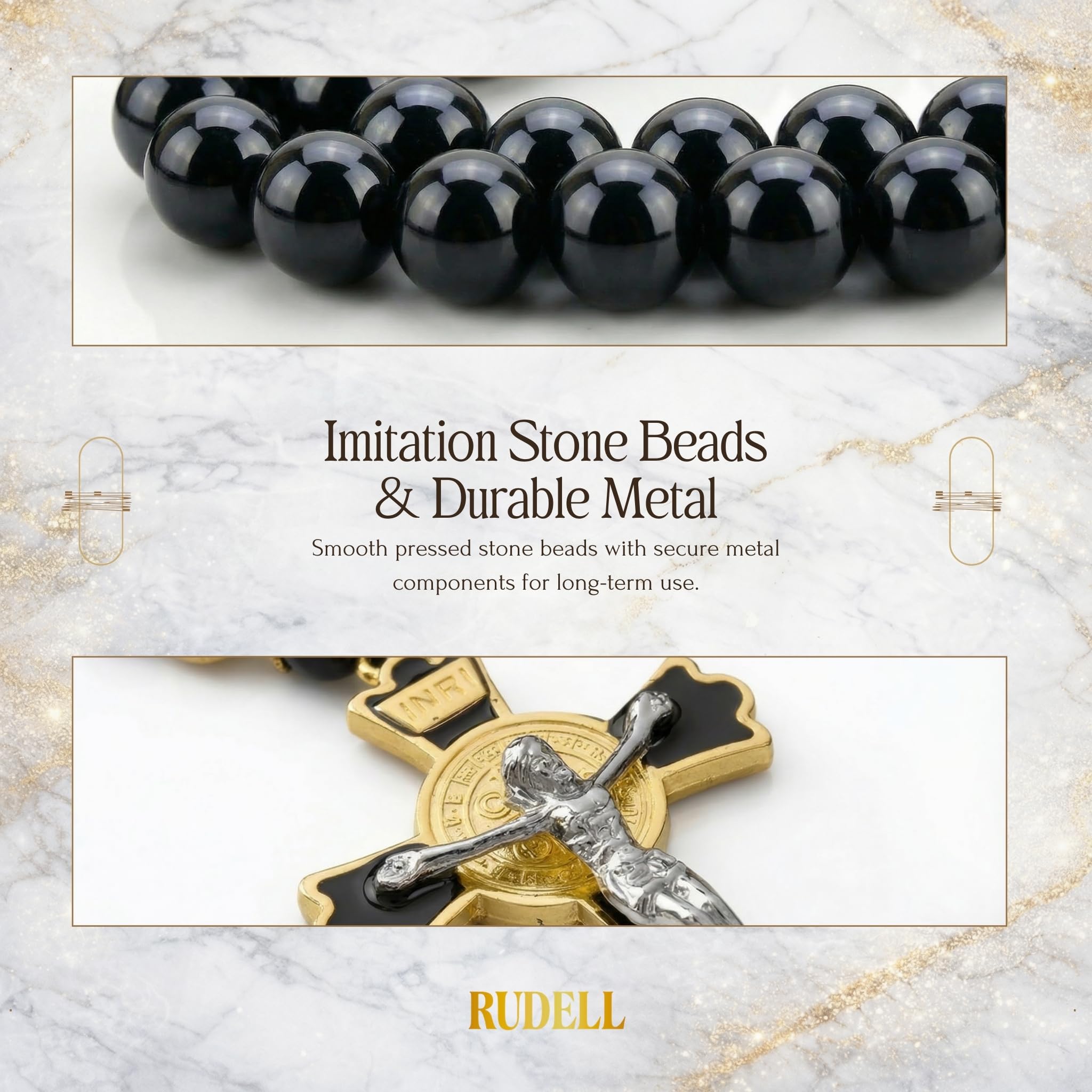RUDELL rosary on dashboard in lifestyle scene offering calm, faith-centered presence