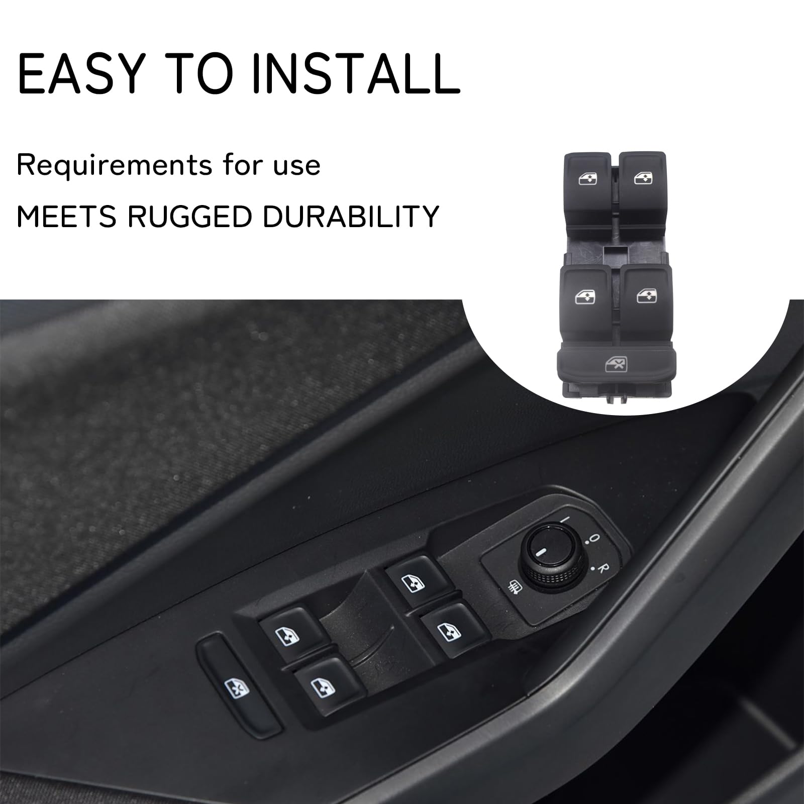 RuiWen switch installed in car door demonstrating correct fit and function