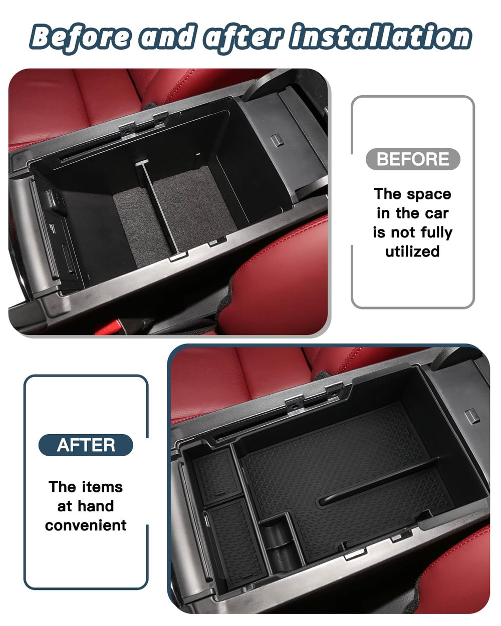 Ruiya showing phone and keys in tray for quick access benefit