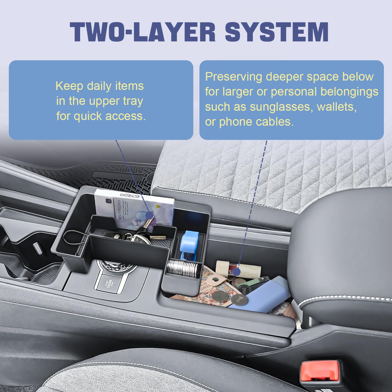 RUNROAD lower compartment holding sunglasses and wallet for hidden storage