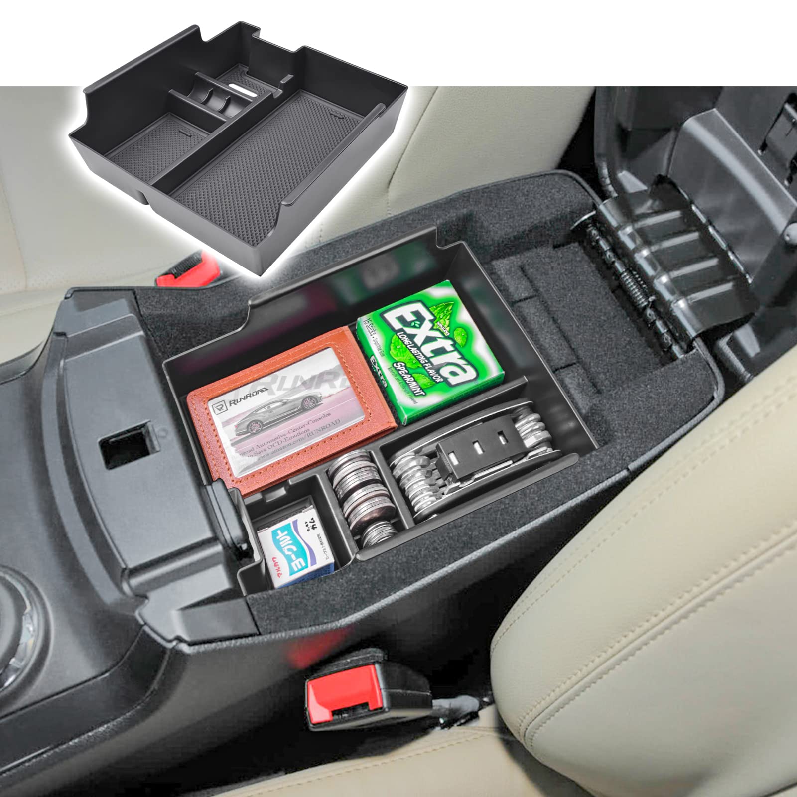 RUNROAD front view of console insert showing neat organization and improved access