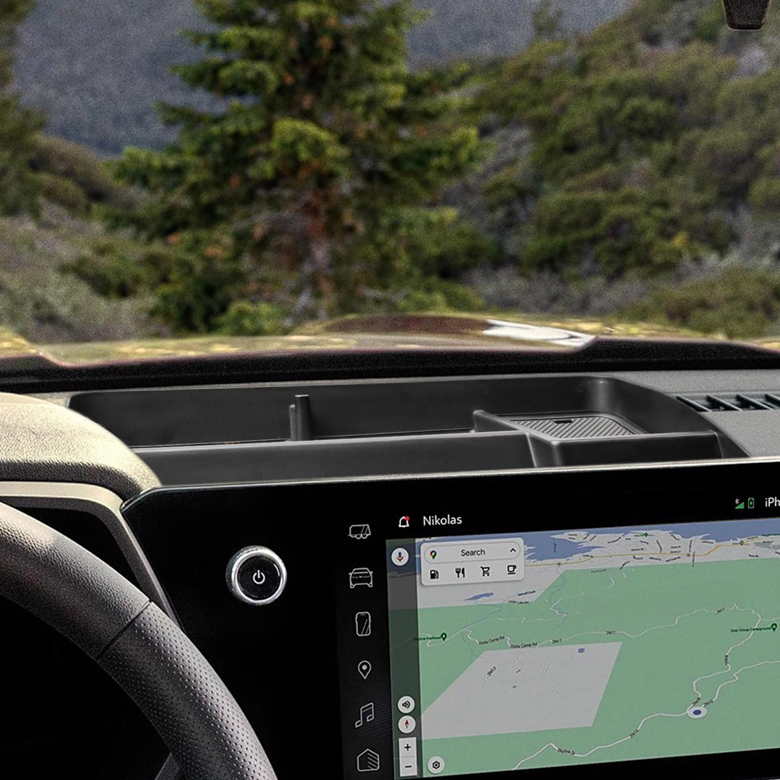 RUNROAD tray positioned on dashboard to show simple press-in installation