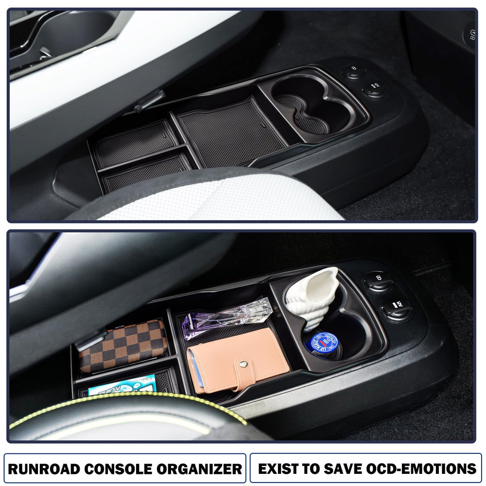 RUNROAD installed lower tray in EV6 console increasing usable storage space