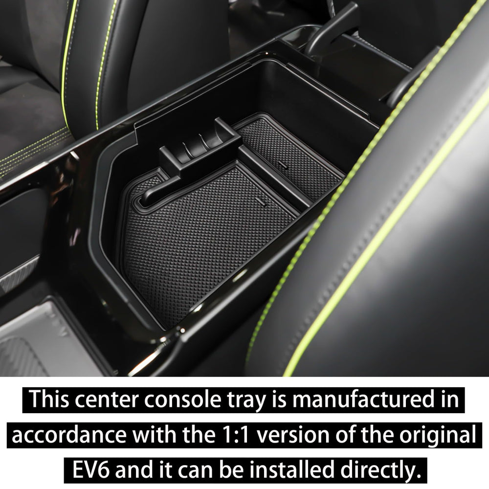 RUNROAD installed upper tray in EV6 armrest reducing clutter and rattles