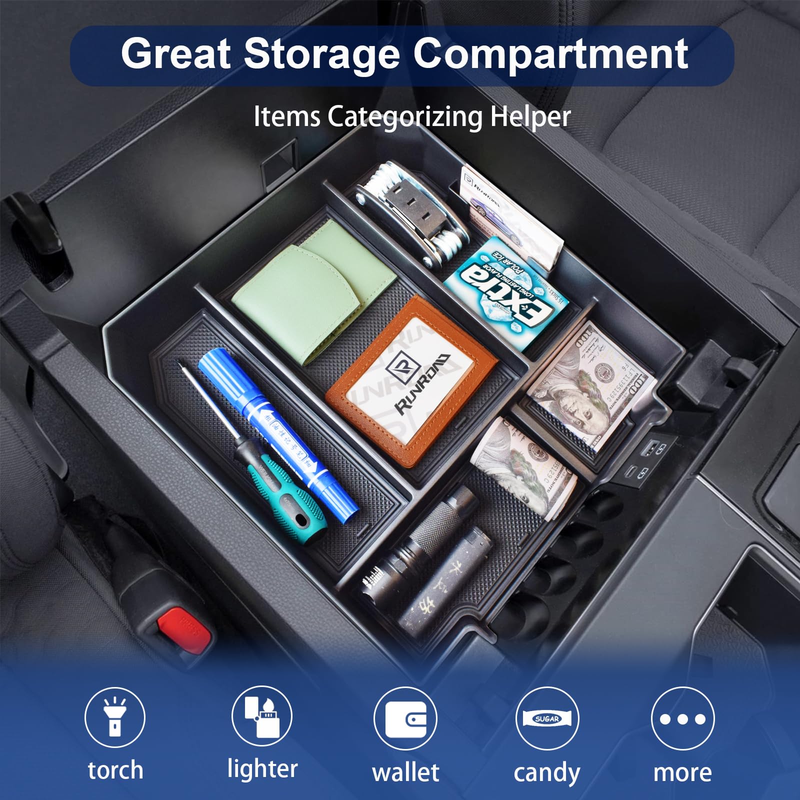RUNROAD tray coin and card compartments keeping small items separated and secure