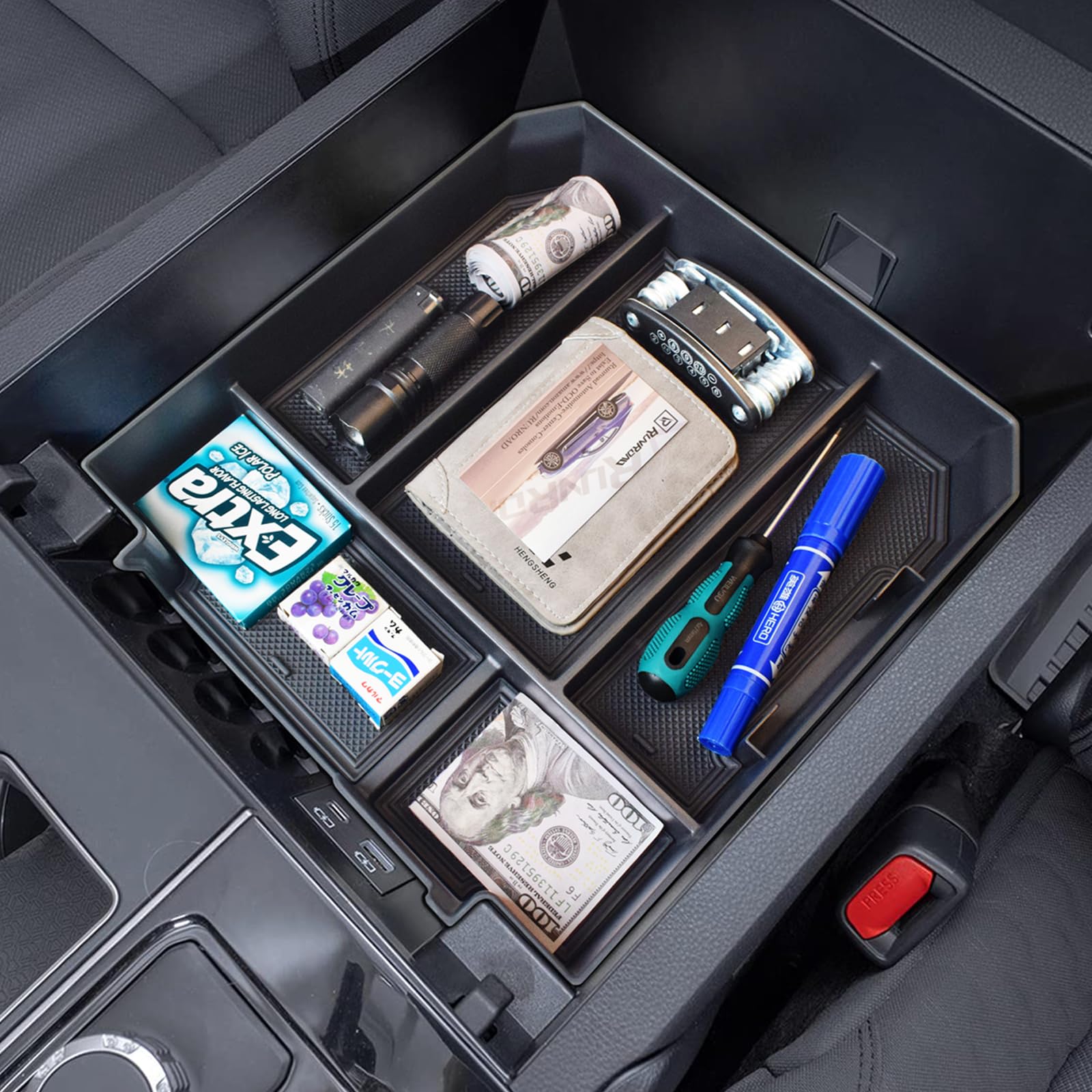 RUNROAD tray installed in Tundra console offering easy access and neat storage