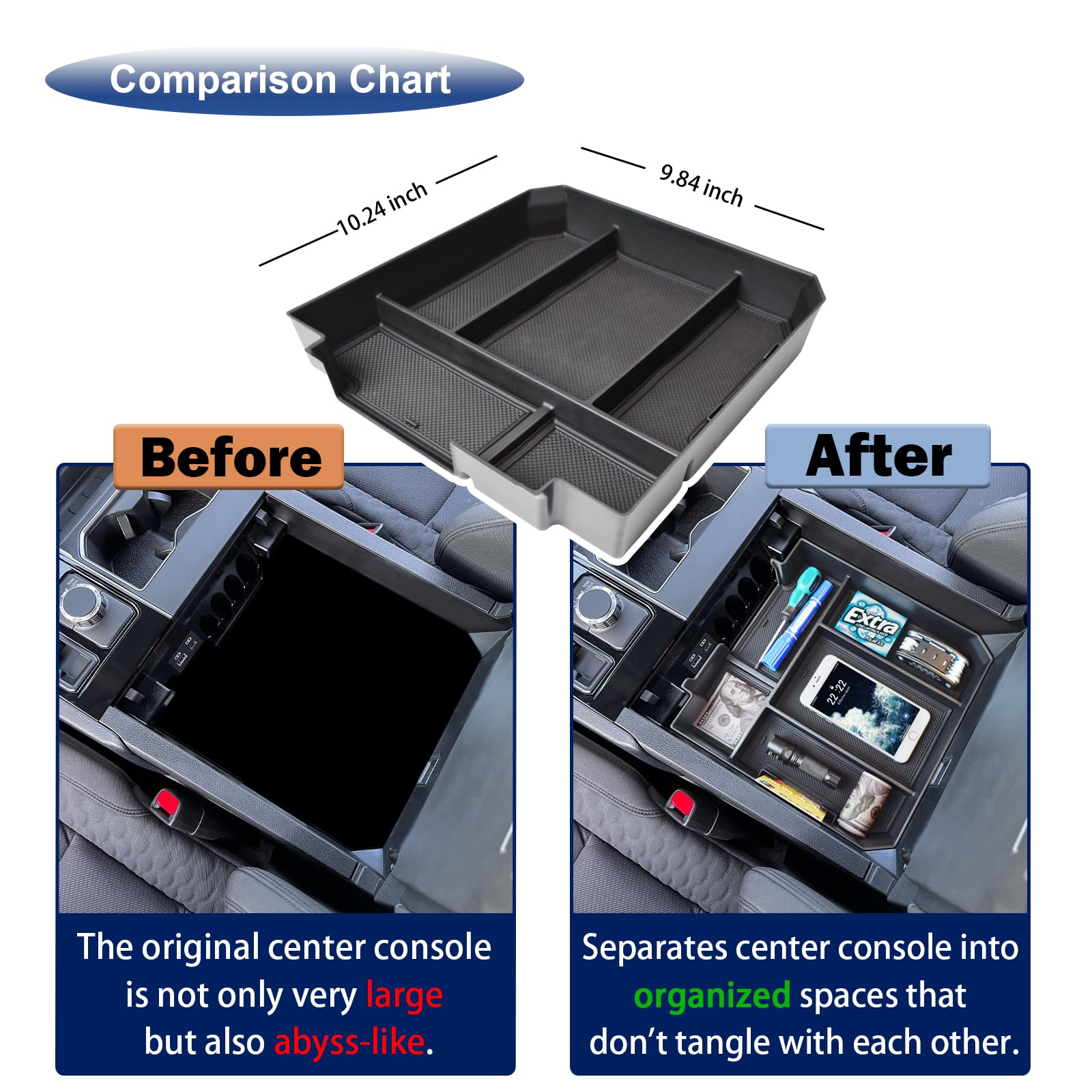 RUNROAD tray holding phone and keys for quick reach and reduced clutter