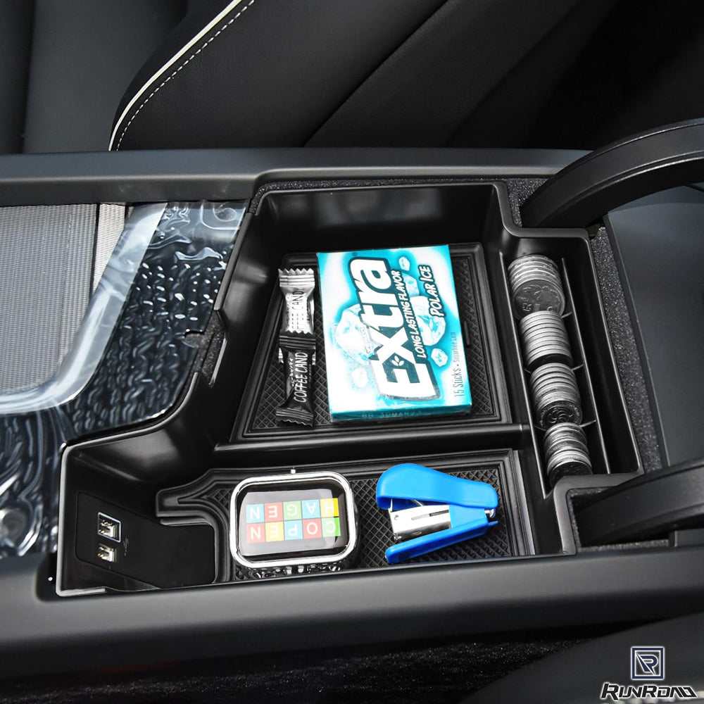 RUNROAD removed tray showing deeper lower compartment for hidden storage