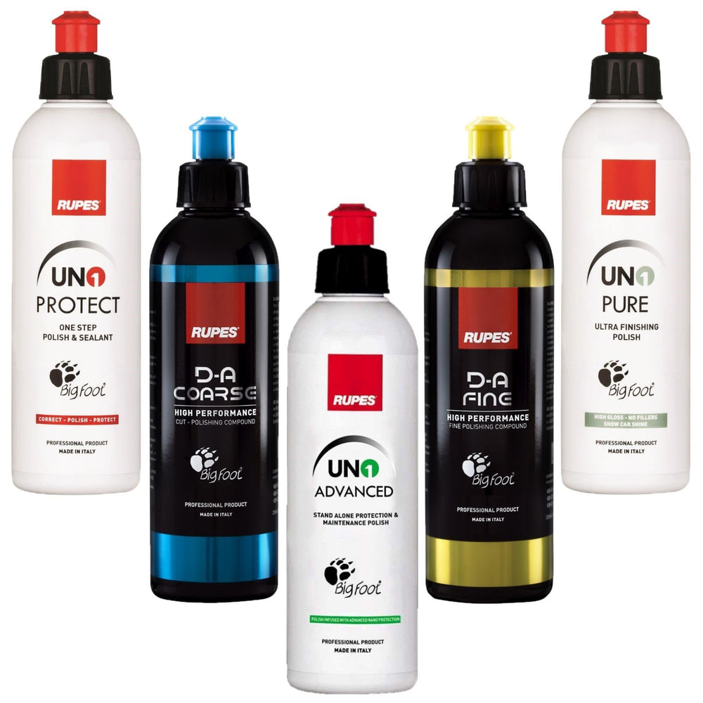 RUPES front packaging five bottles showing full kit and quick selection benefit