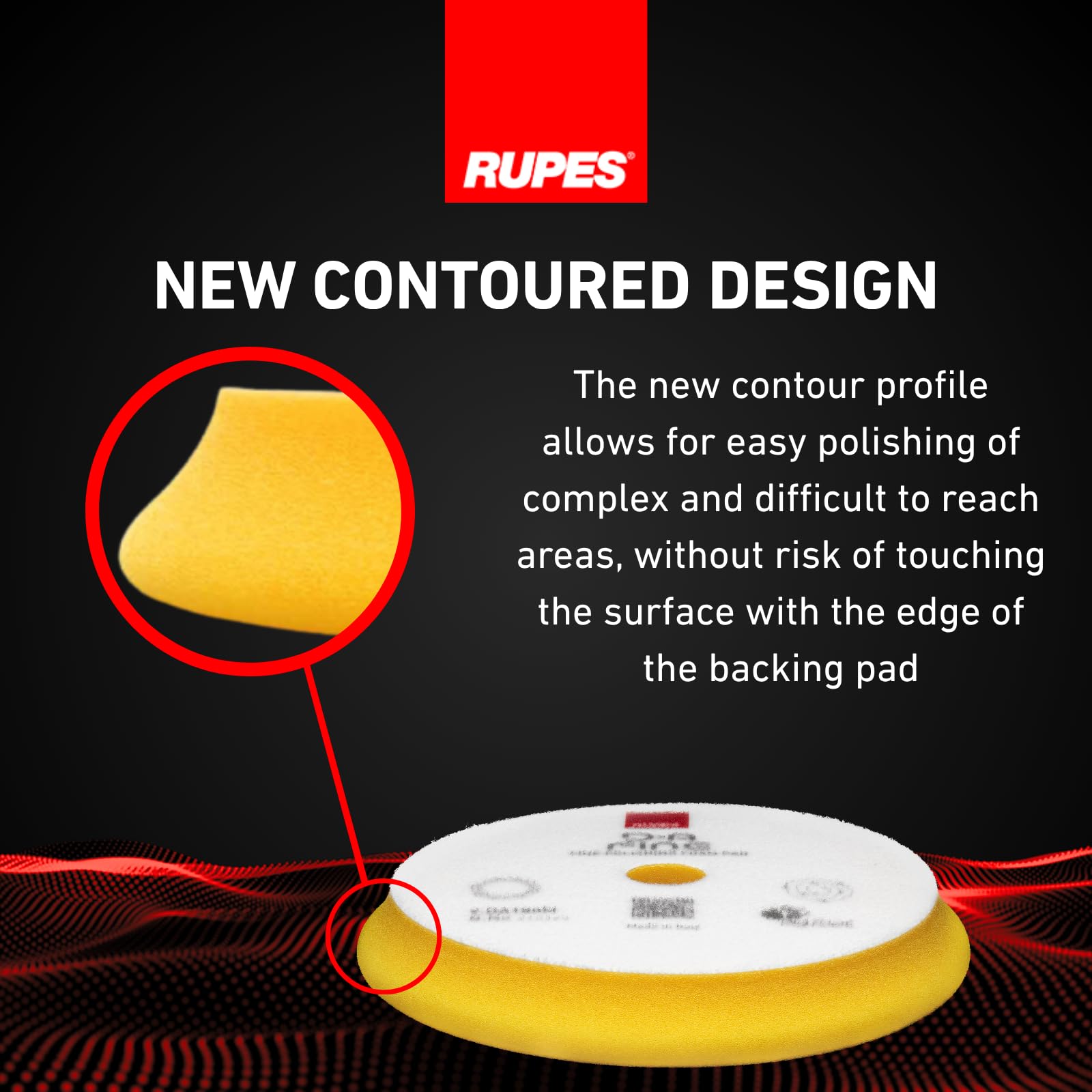 RUPES pad attached to 5" backing plate demonstrating secure fit and balanced rotation