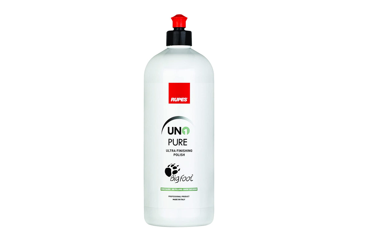 RUPES bottle front label showing UNO Pure and glossy finish benefit