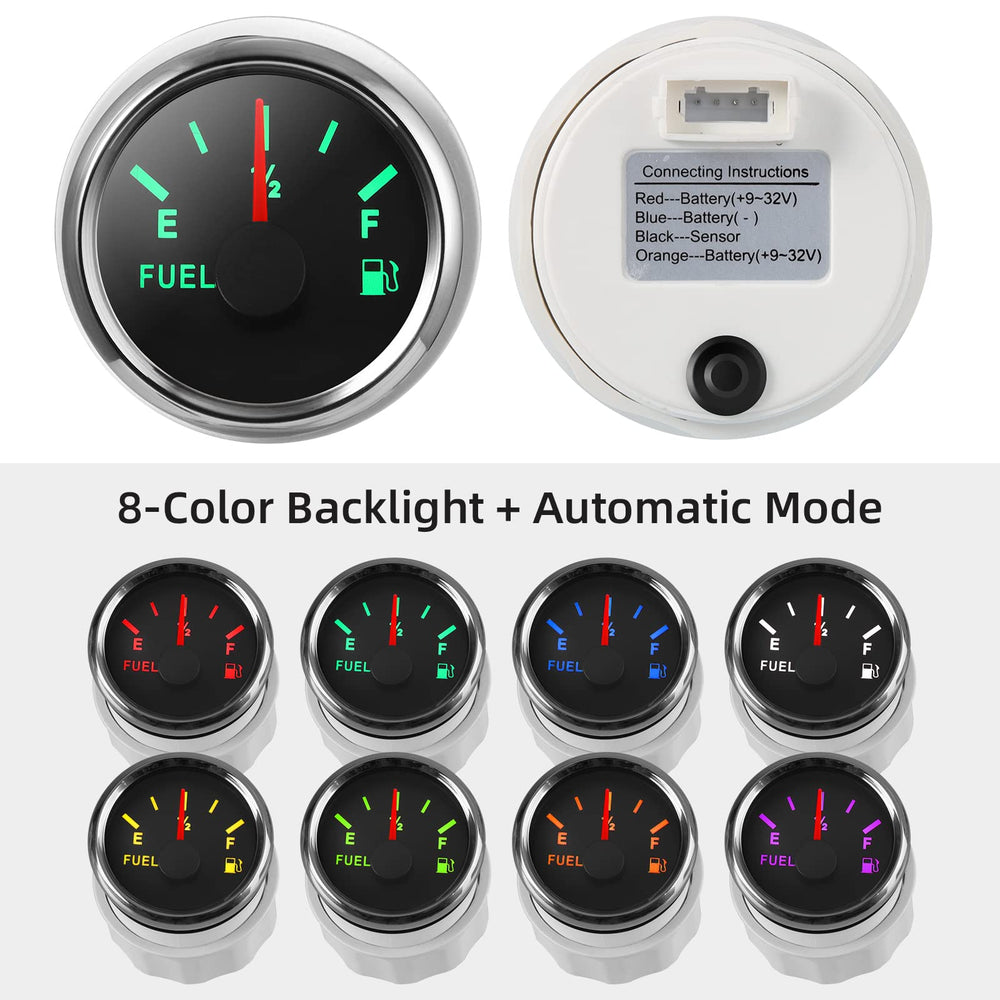 RUPSE gauge backlit closeup with color options, improves nighttime readability