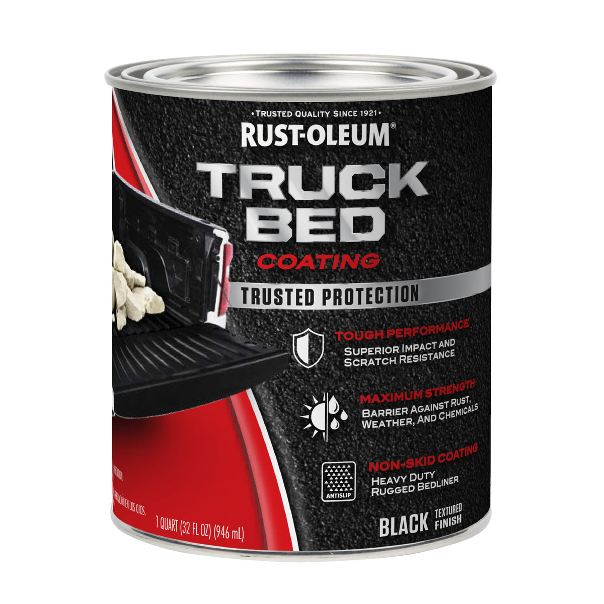 Rust-Oleum quart front label showing product and durable protection