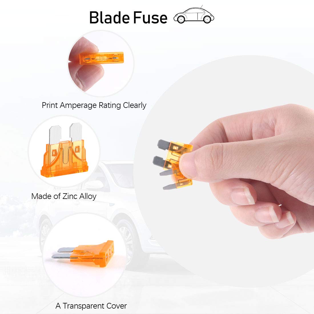 Rustark standard blade fuse closeup showing amperage marking, easy identification benefit