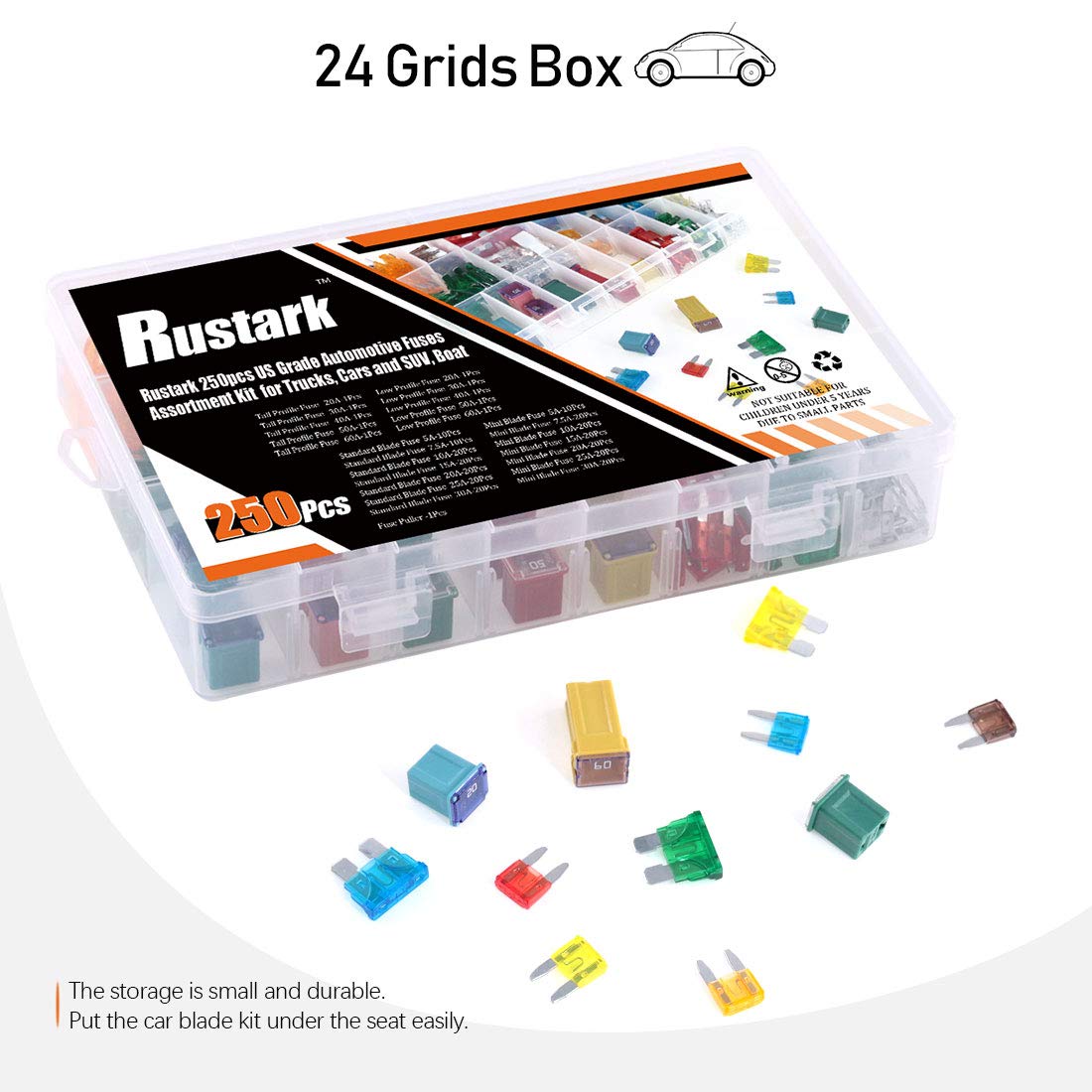 Rustark tall box fuse detail showing robust contacts, ideal for high-current circuits benefit