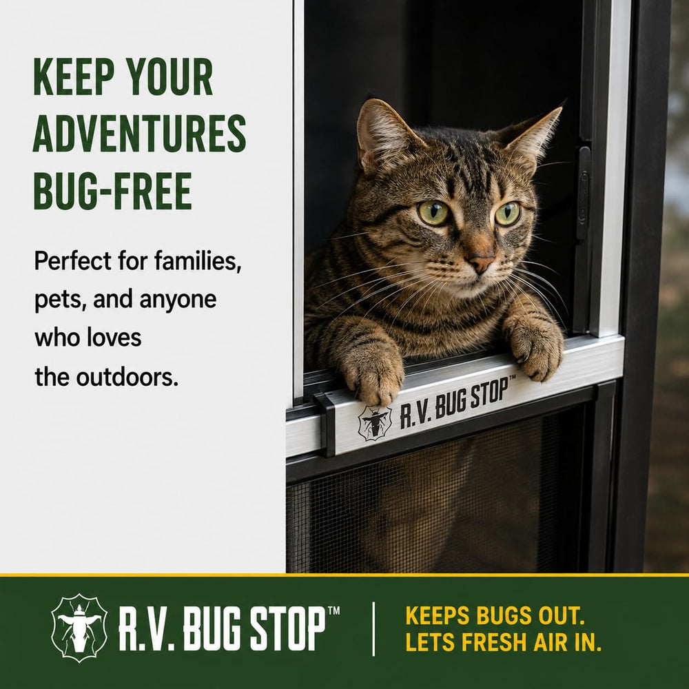 R.V. Bug Stop packaging and contents display for quick install and included items