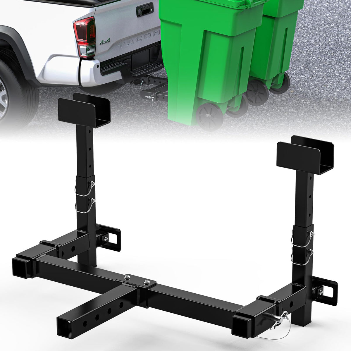 Rvdeaa front-mounted on pickup showing stable twin-can transport benefit