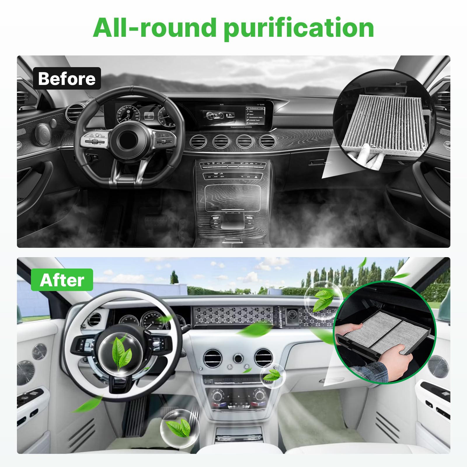 RVgolf cabin filter shown near glovebox for fast owner installation