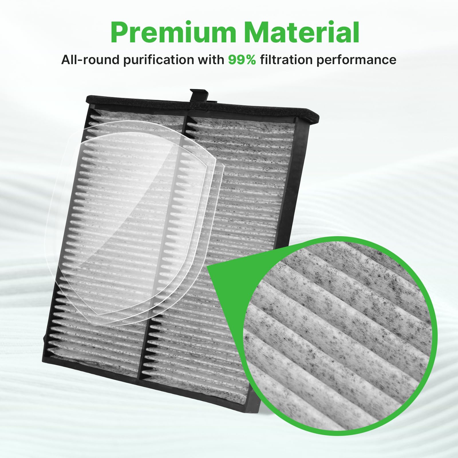 RVgolf cabin filter layered materials detail for odor and pollen reduction