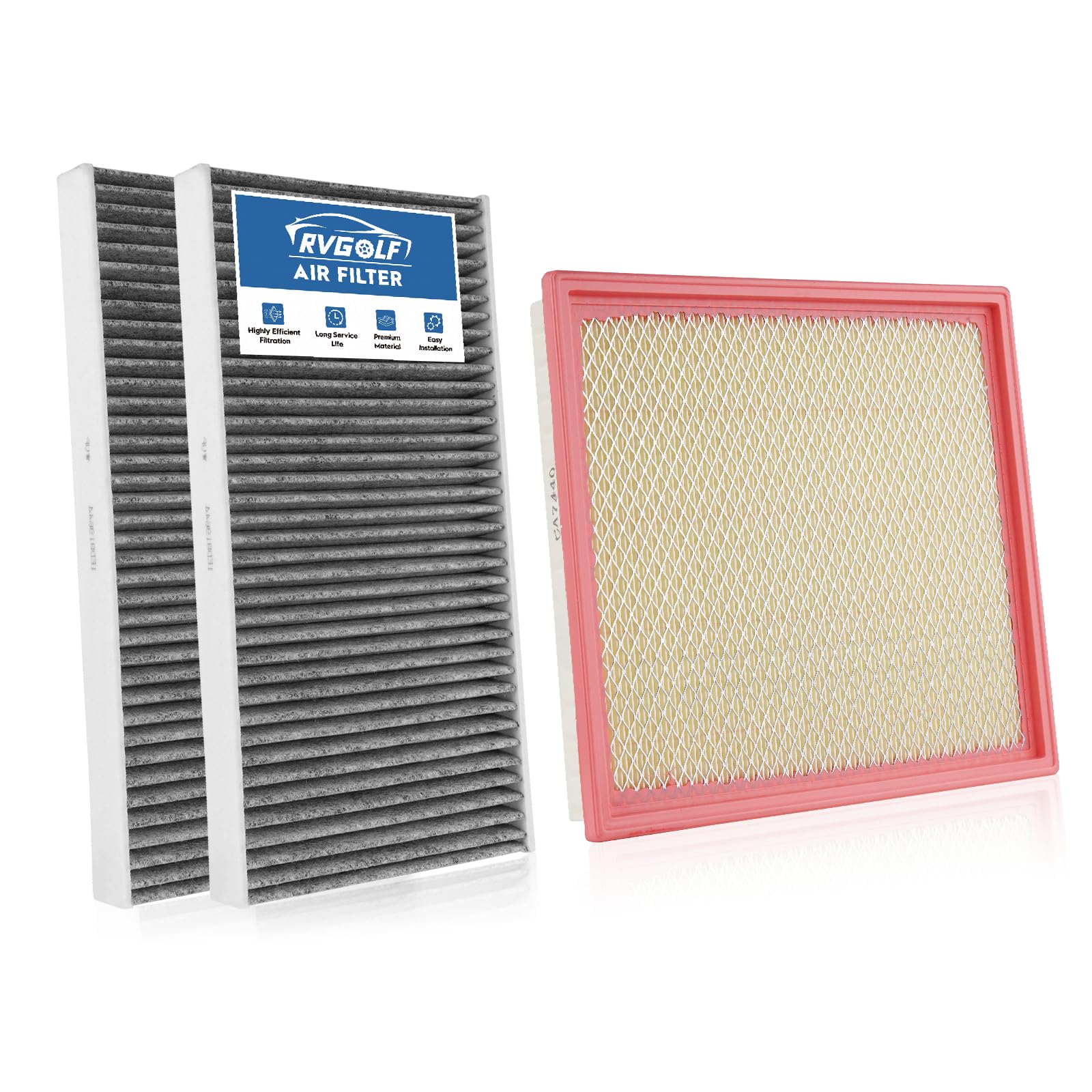 RVgolf engine filter front view showing pleats and seal for reliable protection