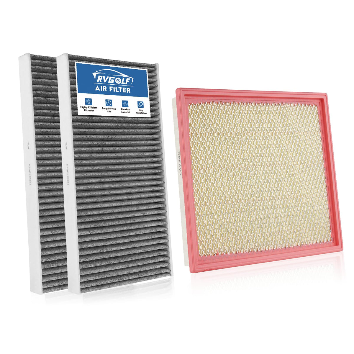 RVgolf engine filter front view showing pleats and seal for reliable protection