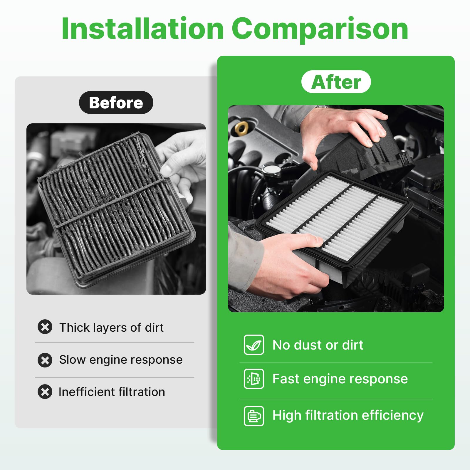 RVgolf engine filter installed under hood demonstrating easy replacement benefit