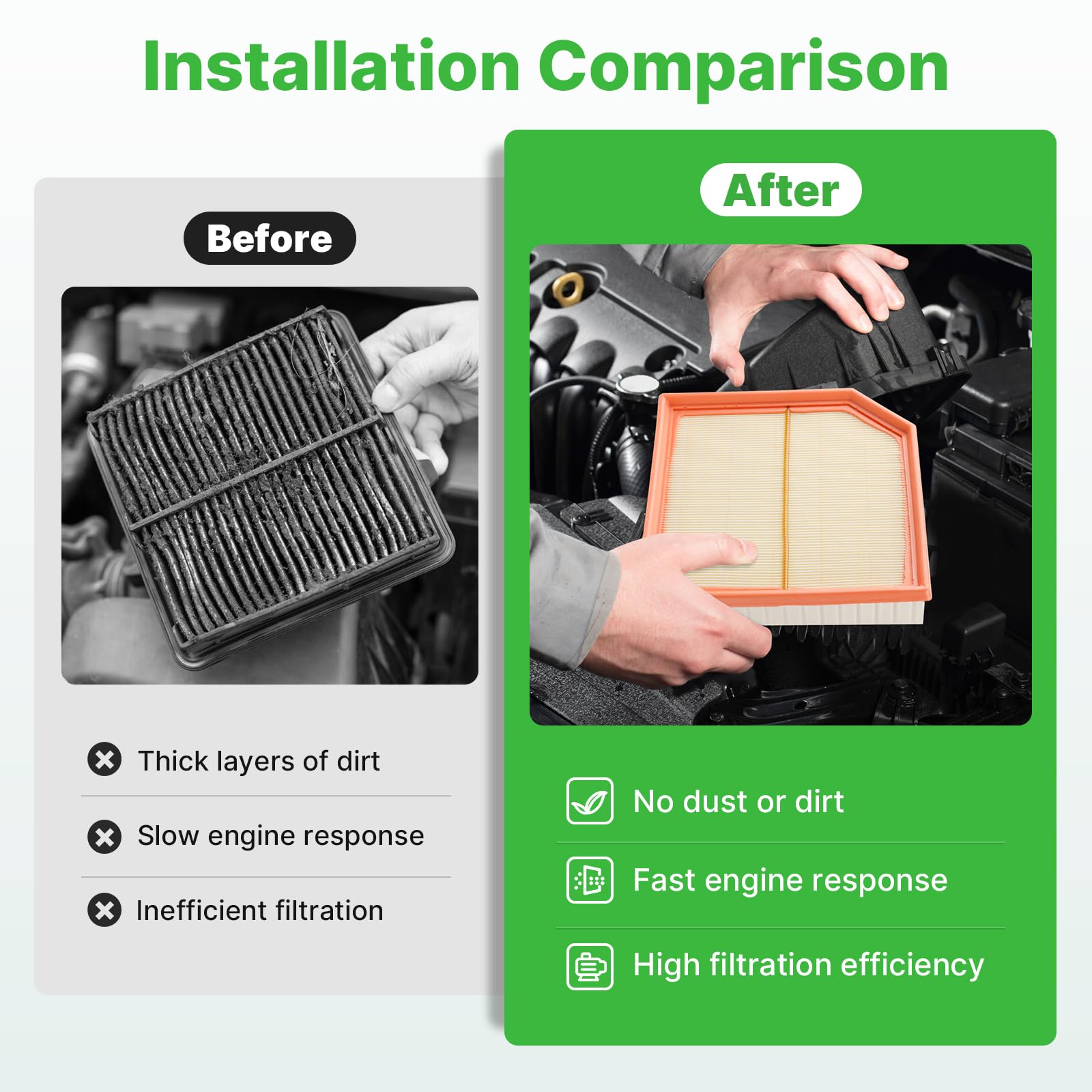 RVgolf cabin filter fitted near glovebox illustrating improved cabin air benefit