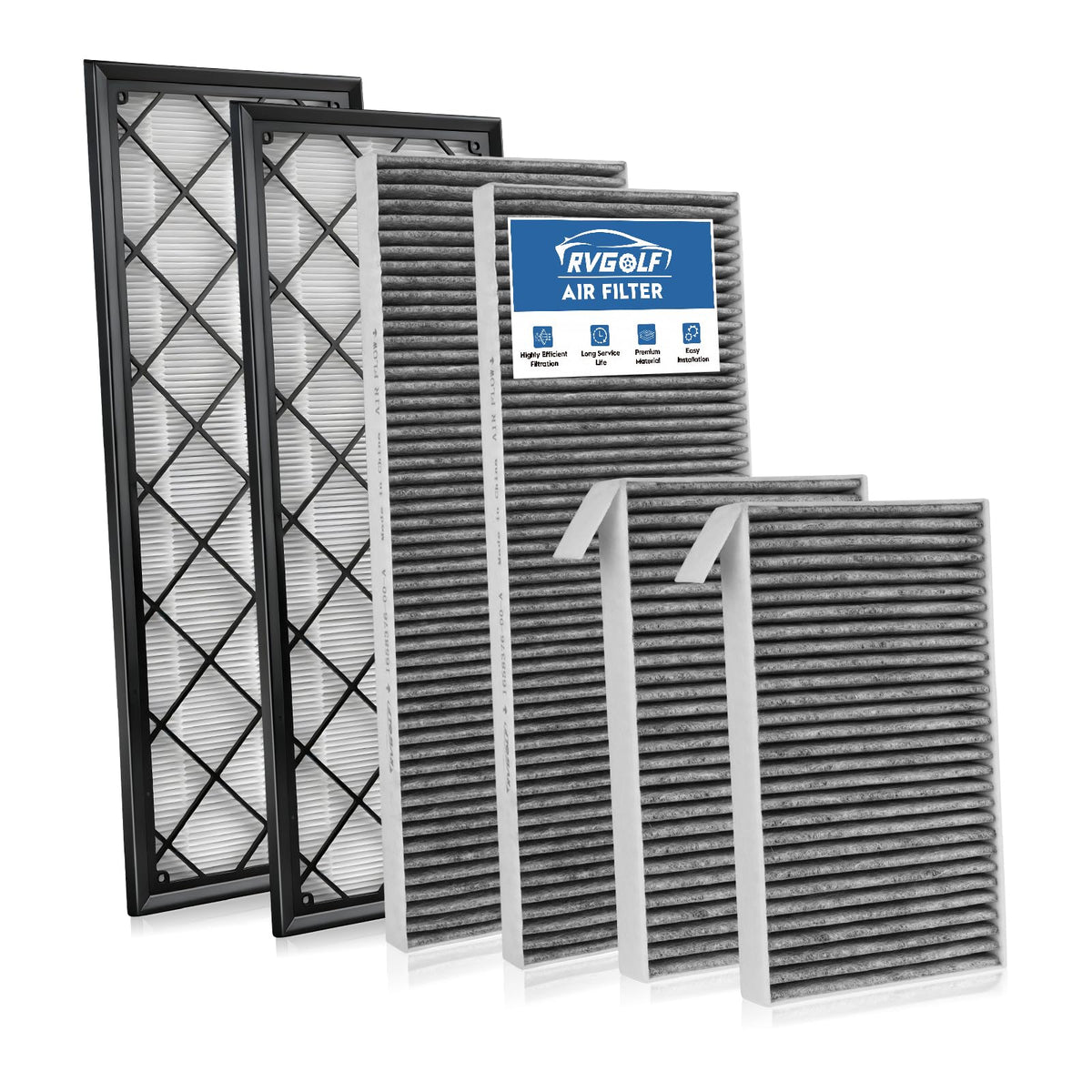 RVgolf front packaging of six Model Y cabin filters showing kit benefit
