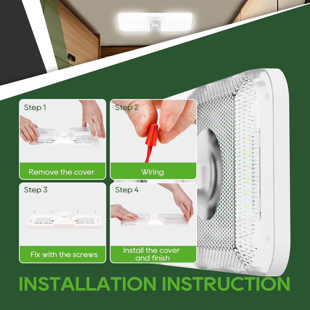 RVGUARD dome light installed in RV ceiling demonstrating improved cabin lighting benefit