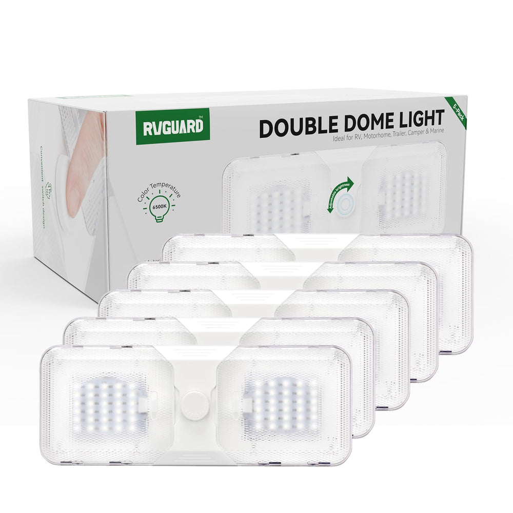 RVGUARD dome light next to hand showing compact size and easy replacement benefit