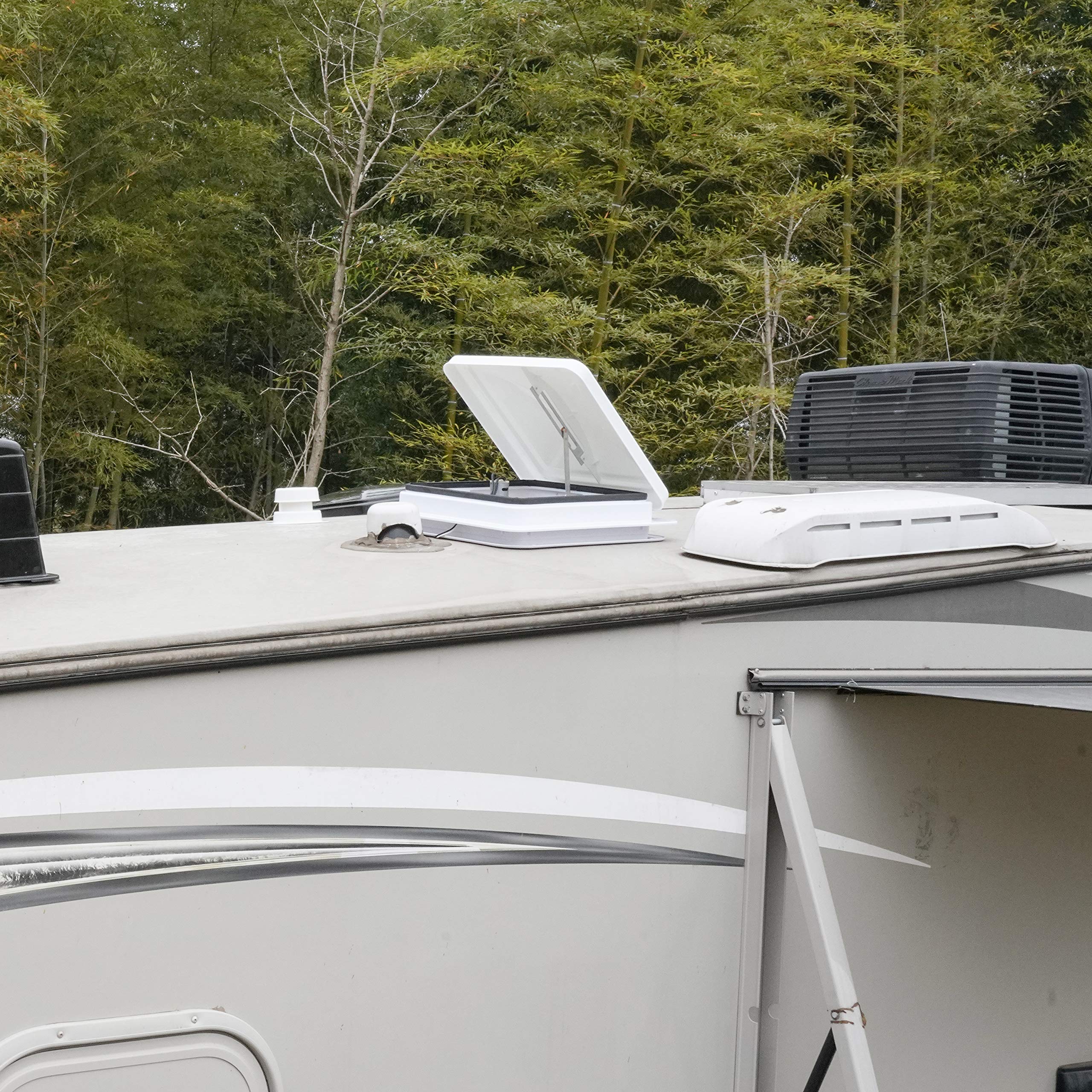 RVGUARD size comparison showing 14-inch vent cover scale for fit clarity