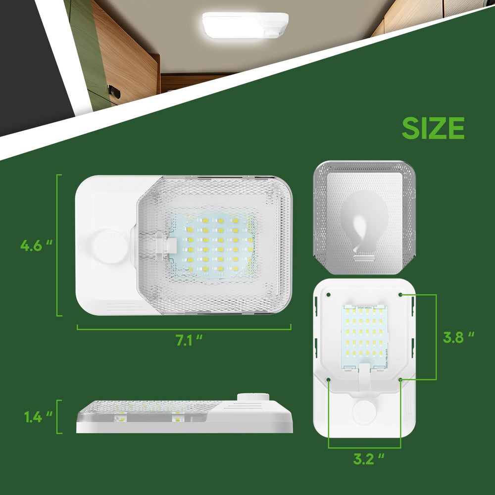 RVGUARD dome light next to ruler showing compact size for small ceilings