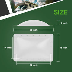 RVGUARD skylight size comparison with ruler demonstrating the 18x26 frame compatibility