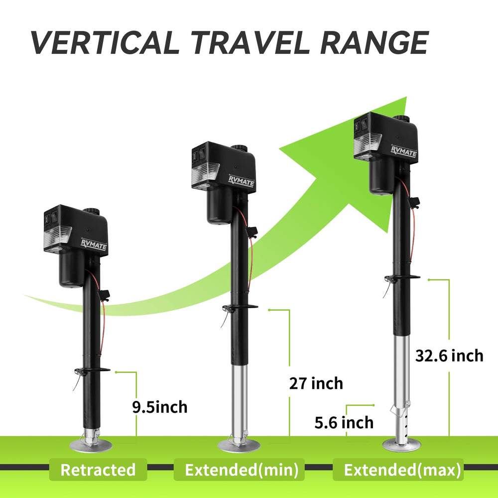 RVMATE fully extended profile showing max 32-3/5" lift for higher couplers