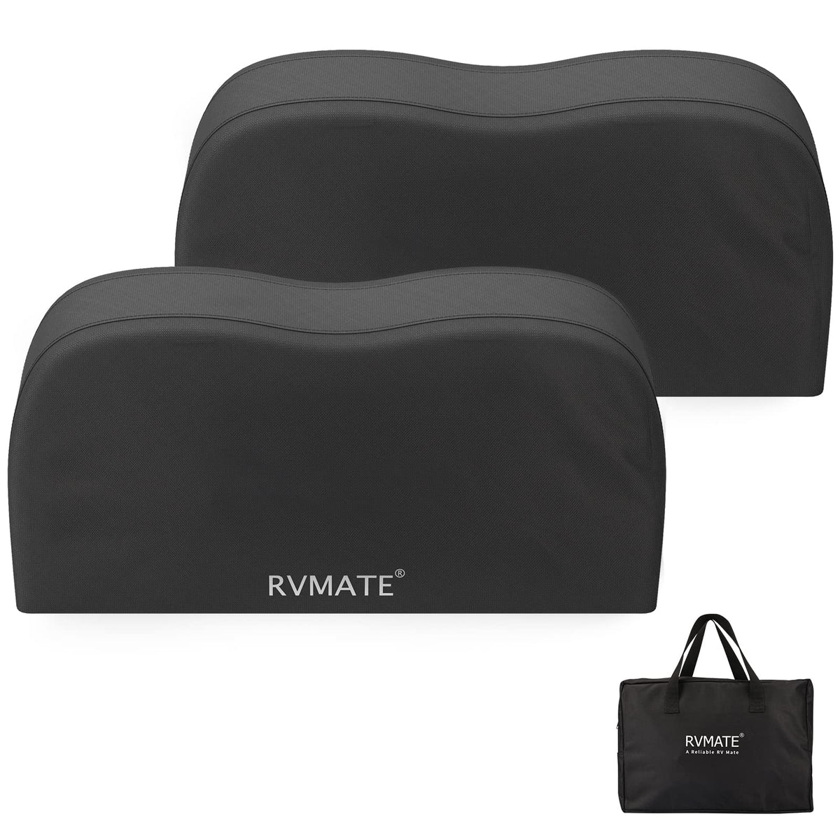 RVMATE front view of dual-axle cover protecting wheels and preventing UV damage