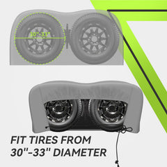 RVMATE cover installed on dual-axle wheel demonstrating snug fit