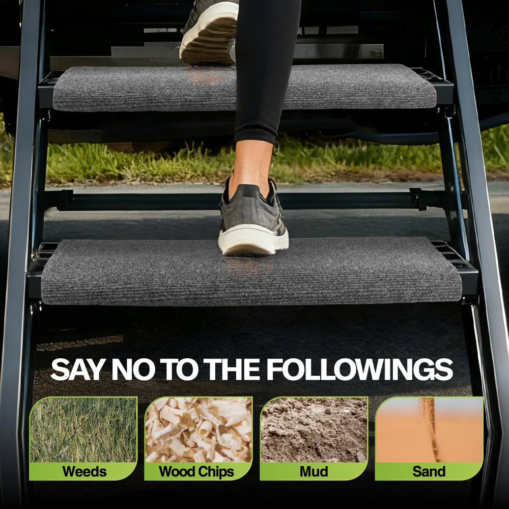 RVMATE rug installed on RV step providing slip resistance and cleanliness