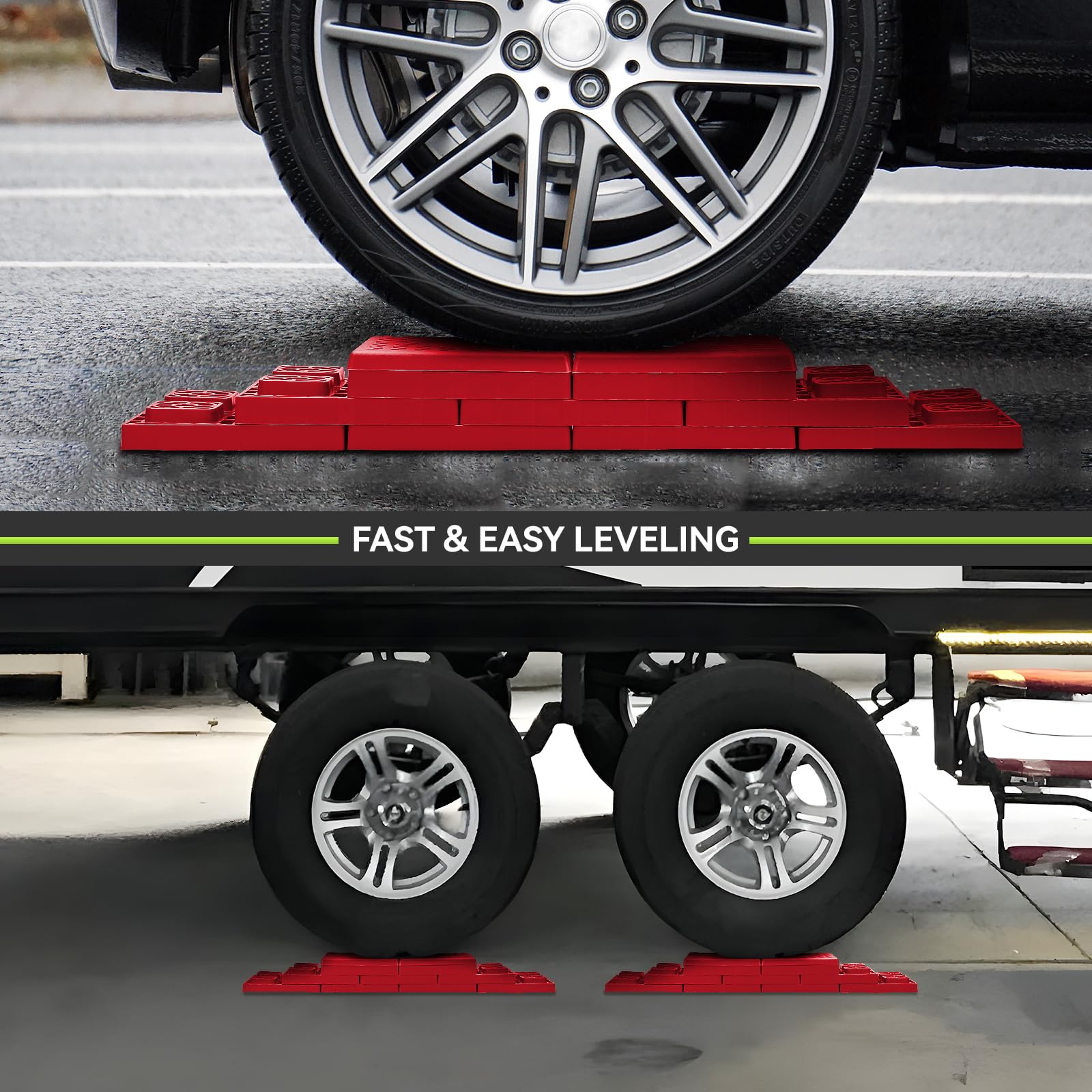 RVMATE closeup of top block texture showing anti-slip surface for tire safety