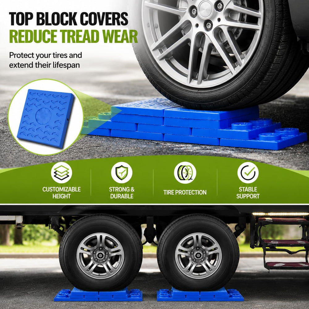 RVMATE close-up of top-block cover protecting tire tread and preventing compression wear